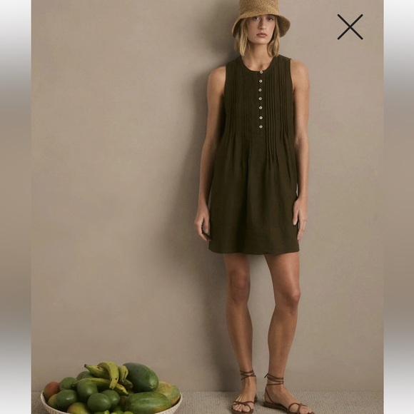 Quince 100% European Linen Sleeveless Swing Dress- Martini Olive-S - Picture 6 of 9